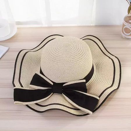 Chapéu de praia vaqueiro feminino, lateral larga, chapéu Panamá casual, Lady Classic, nó liso, chapéu de sol palha, presente Fedora feminino, verão