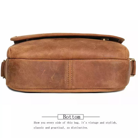 Bolsa de ombro retrô de couro genuíno masculina, grande capacidade, bolsa transversal diagonal, bolsa pequena para iPad, cavalo louco