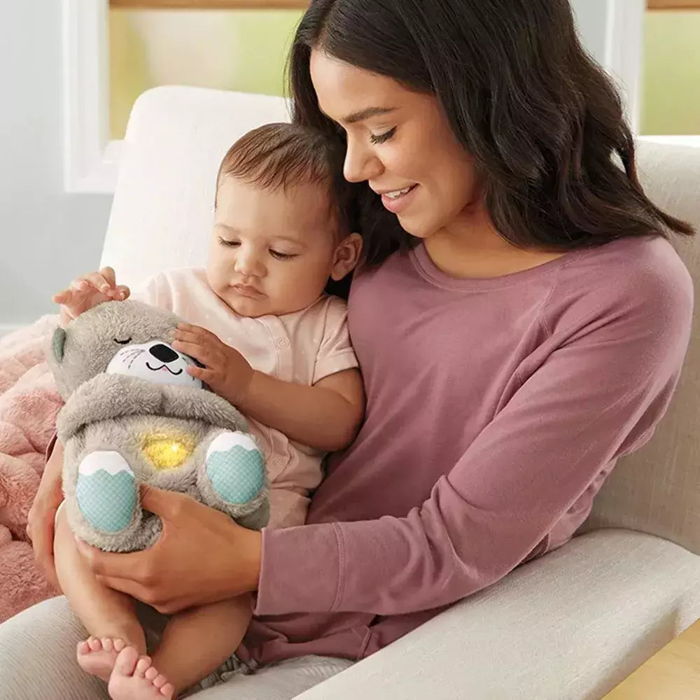 Baby Breath Bear Calmante Otter Plush Toy, Criança Calmante Música, Companheiro do sono, Som e Luz, Presentes de boneca