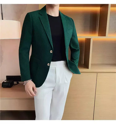 Casaco de peito único masculino, blazer slim fit, blazers grandes, casacos elegantes de luxo, outwear casual coreano para casamento
