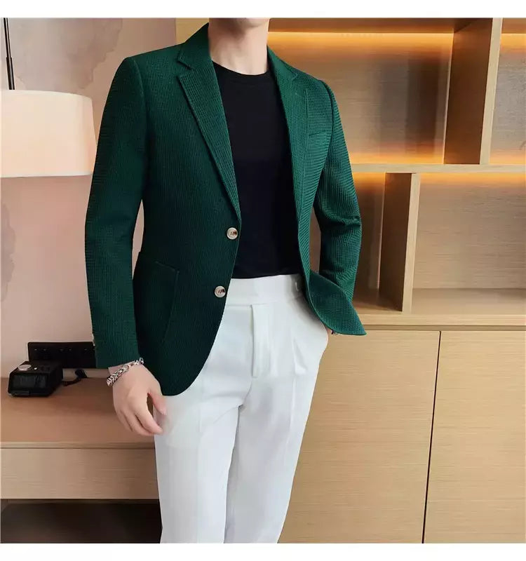 Casaco de peito único masculino, blazer slim fit, blazers grandes, casacos elegantes de luxo, outwear casual coreano para casamento