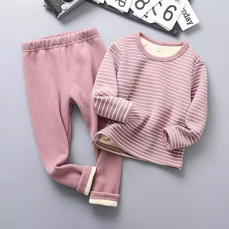 Conjuntos de pijama listrado forrado de pelúcia para crianças, aconchegante, caloroso, projetado para outono e inverno, homewear, adequado para crianças, uso diário e sono
