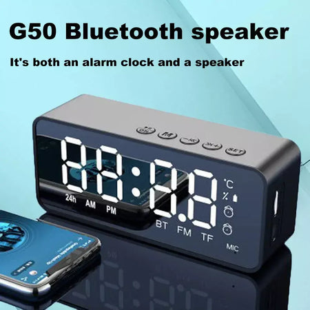G50 alto-falante sem fio bluetooth com mini cartão fm espelho despertador tenda de áudio recebendo invite de voz k