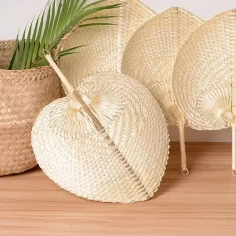 1 peça ventilador tecido de bambu em forma de pêssego artesanal puro, ventilador de verão, ventilador artístico e fresco pu, ventilador com manivela manual