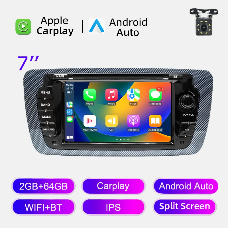 Rádio automotivo sem fio carplay android auto para seat ibiza 6j 2009 - 2013 4g wifi multimídia navegação gps 2din 7 "unidade principal estéreo