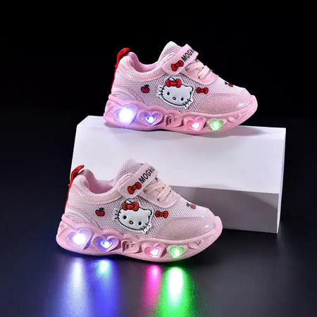 Sanrio led crianças sapatos para meninas bonito dos desenhos animados olá kitty sapatos de verão menina kawaii sapatos de fundo macio tênis casuais