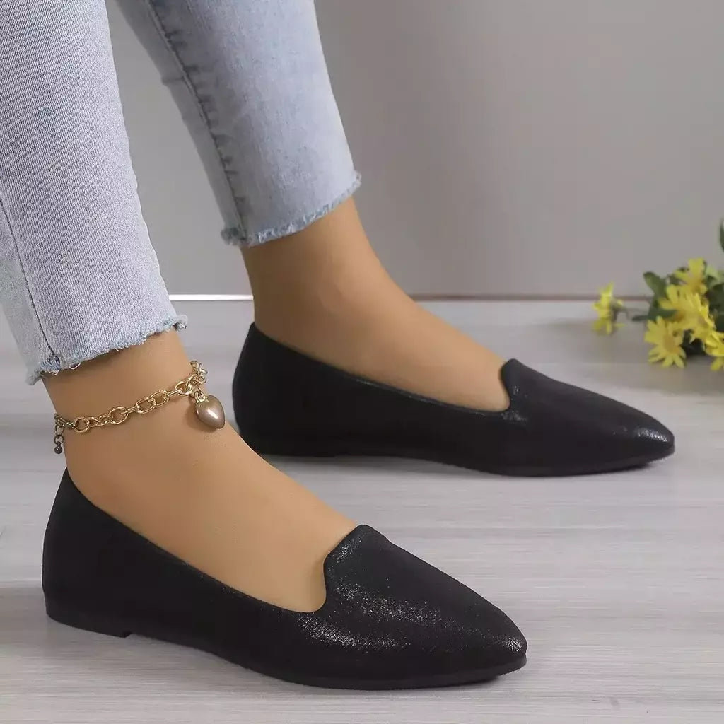 Mocassins deslizantes respiráveis para mulheres, sapatilhas rasas de balé elástico, fundo macio, sapatos de barco com dedo apontado, tamanho grande, 43, moda, 2024