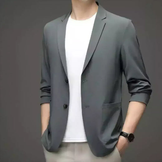 Blazers de negócios monocromáticos masculinos, blazers slim fit, botões duplos, lapela, mangas 3/4, terno de deslocamento, casaco do noivo