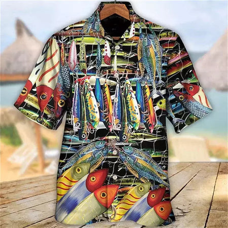 Camisa dos homens do vintage 3D Havaiano Casual Wear Férias de praia Soltas montagem Masculina Top 2023 Dos Desenhos Animados Padrão Manga Curta Ao Ar Livre