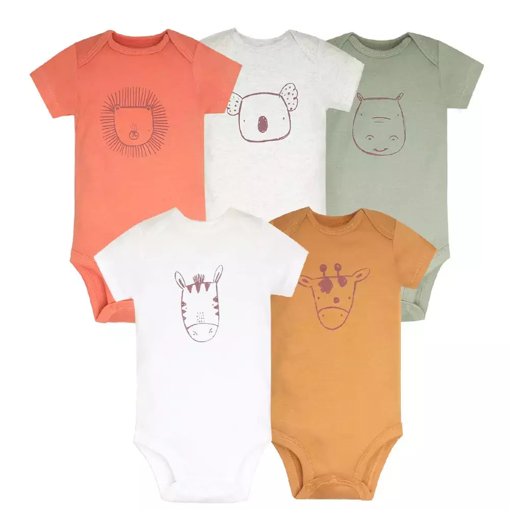 Baby Boy e Girl's Summer Macacões, Bodysuit Toddler, 100% Algodão, Conjunto de Roupas Recém-nascidas, Macacão Infantil, 6-24 Meses, 5Pcs por Lote