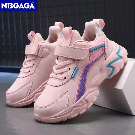 Crianças casuais rosa meninas sapatos de couro moda para 7-15y leve correndo jovens estudantes crianças esportes sapato da menina nbgaga