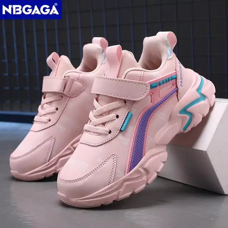 Crianças casuais rosa meninas sapatos de couro moda para 7-15y leve correndo jovens estudantes crianças esportes sapato da menina nbgaga