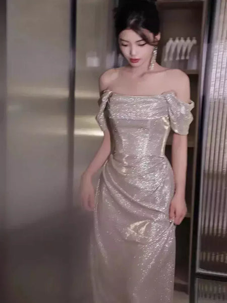 Vestido sereia ruched, lantejoulas sexy sem mangas, rabo de peixe leve, longo, cerimônia do anfitrião, vestido de baile de festa, banquete luxuoso