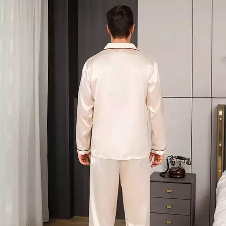 Conjunto de pijama com cardigã de manga comprida masculino, monocromático, lapela, casual, roupa de casa simples, pijamas, plus size, juventude, outono, inverno, 2 peças, conjunto