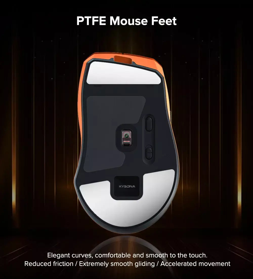 Kysona uranus pro mouse para jogos sem fio mouse ergonômico paw3395 54g 8khz taxa de pesquisa 26000dpi para mão direita grande pc gamer