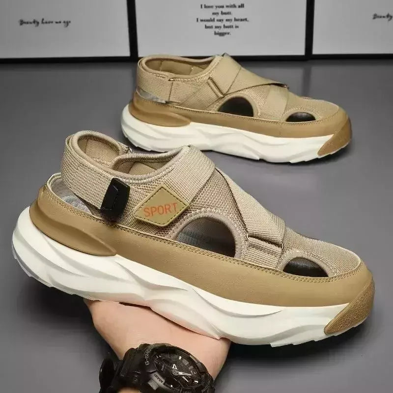 Sandálias de plataforma antiderrapante respiráveis masculinas, sapatos casuais ao ar livre, sandálias de praia, estilista masculino, novo, 2024