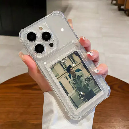 Bolsa de slot para cartão transparente para iPhone, carteira clara, à prova de choque, capa macia, iPhone 16, 15, 14, 13, 12, 11 Pro Max, Mini, X, XR, 7, 8 Mais