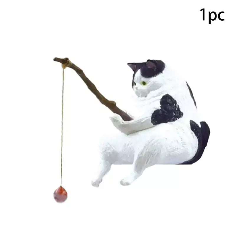 1pc criativo pesca gato carro decoração interior artesanato bonito resina auto estatuetas em miniatura ornamentos acessórios pequenos presentes