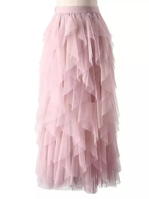TIGENA-Tutu saia comprida de tule para mulheres, cintura alta, saia plissada, malha, rosa, moda coreana, fofa, estética, feminina, senhora, 2023