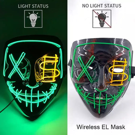 Neon sem fio led máscara de purga brilho no escuro cosplay máscara de terror halloween masquerade festa máscaras brilhantes engraçado vestir-se