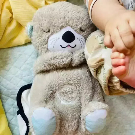 Baby Breath Bear Calmante Otter Plush Toy, Criança Calmante Música, Companheiro do sono, Som e Luz, Presentes de boneca