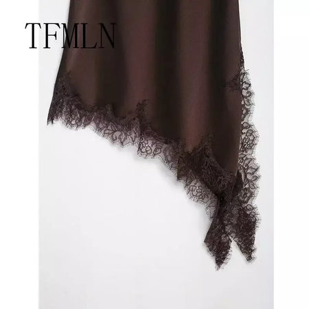 Tfmln feminino sexy rendas emenda vestidos de verão sólido sem mangas assimetria vestido sem costas magro festa feminina estilingue mini vestido