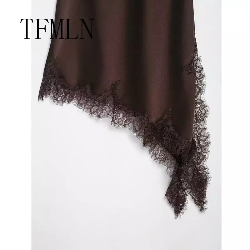 Tfmln feminino sexy rendas emenda vestidos de verão sólido sem mangas assimetria vestido sem costas magro festa feminina estilingue mini vestido