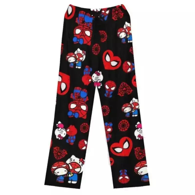 Olá kitty homem-aranha algodão solto senhoras calças de pijama calças de pijama feminino masculino dos desenhos animados sleep bottoms lounge wear menina sono