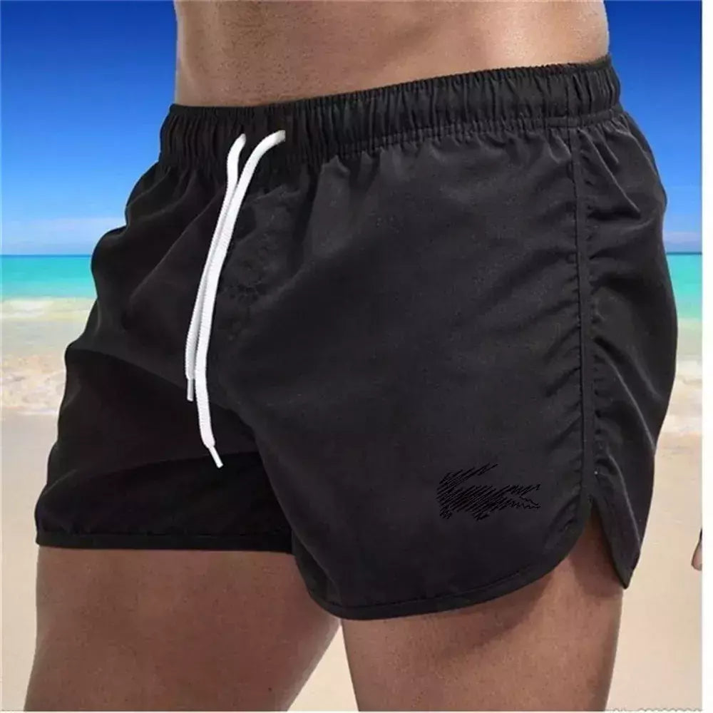 Calção de banho com cordão masculino, roupa de banho, shorts de banho, shorts respiráveis, surfe de verão, calções de praia, calças esportivas