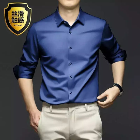 Camisa de manga comprida masculina, fato casual profissional, camisa branca, resistente a rugas sem ferro, vestido de negócios, high end, S-5XL
