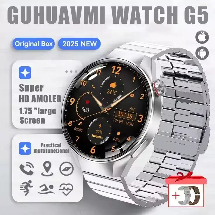 2025 novo relógio original g5 plus relógio inteligente 1.75 "hd tela amoled gps pista freqüência cardíaca bluetooth chamada bússola smartwatch para homem