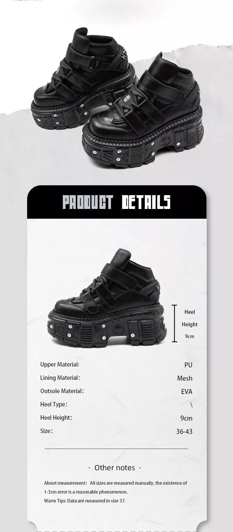 2025 novo estilo punk sapatos femininos rendas altura do salto 6cm sapatos de plataforma mulher decoração de metal mulher tênis gótico tornozelo botas de rock