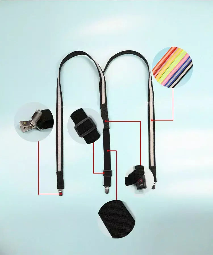 Suspensórios de led iluminados masculinos, gravata borboleta unissex, calças elásticas ajustáveis, suspensório iluminado com led para festival de música, festa de fantasia