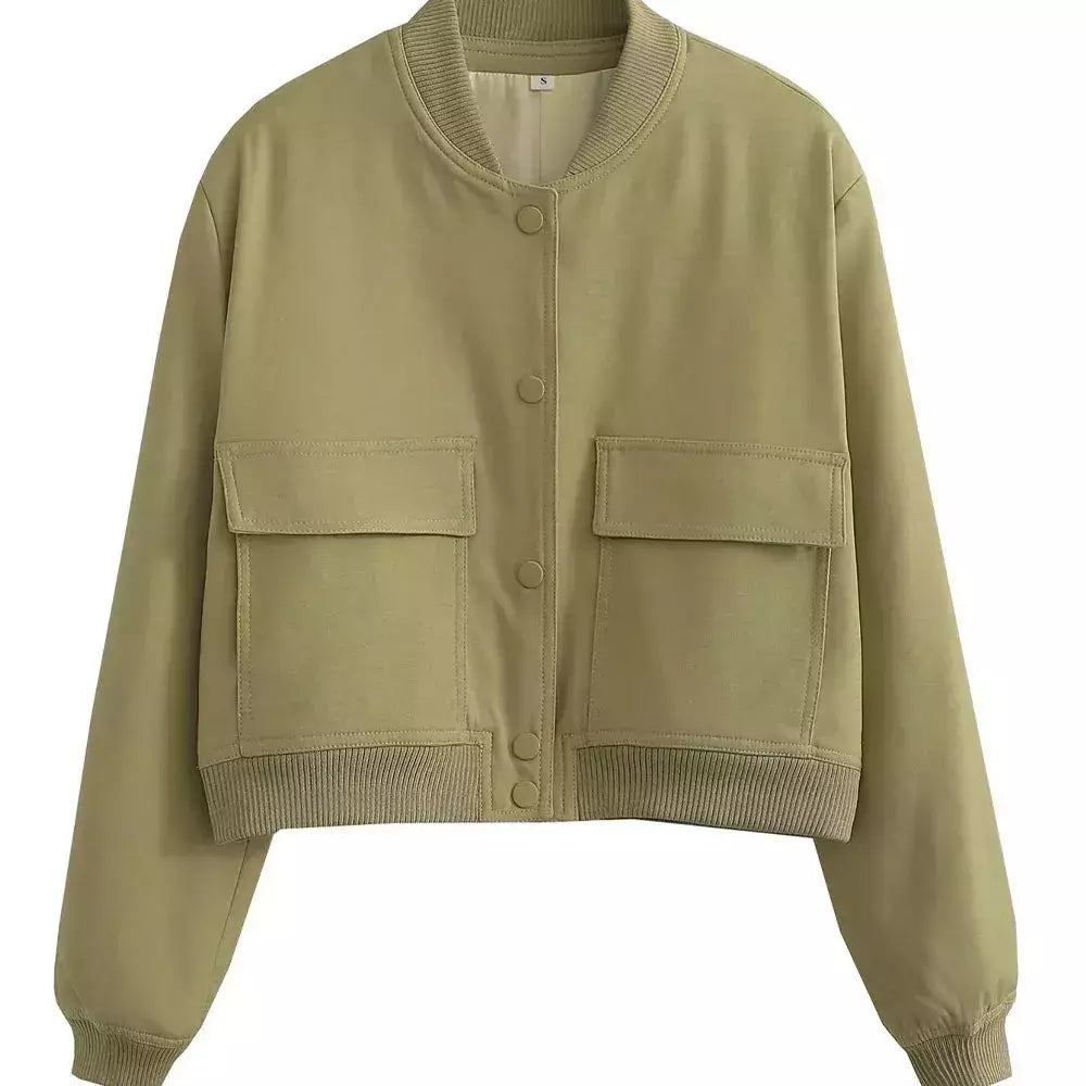 Jaqueta Bomber Cropped feminina, Casaco de manga comprida, Beisebol de botões, Casaco Aviador, Preto, Branco, Outono, Inverno