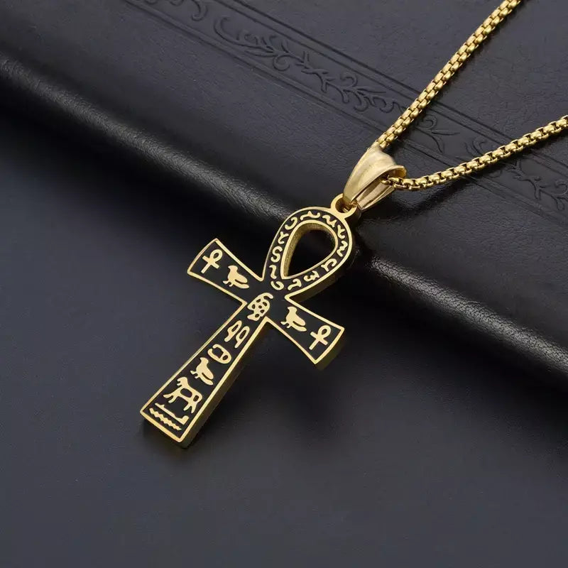 Retro aço inoxidável antigo egípcio ankh cruz totem pingente colar para homens e mulheres faraó vida chave amuleto jóias
