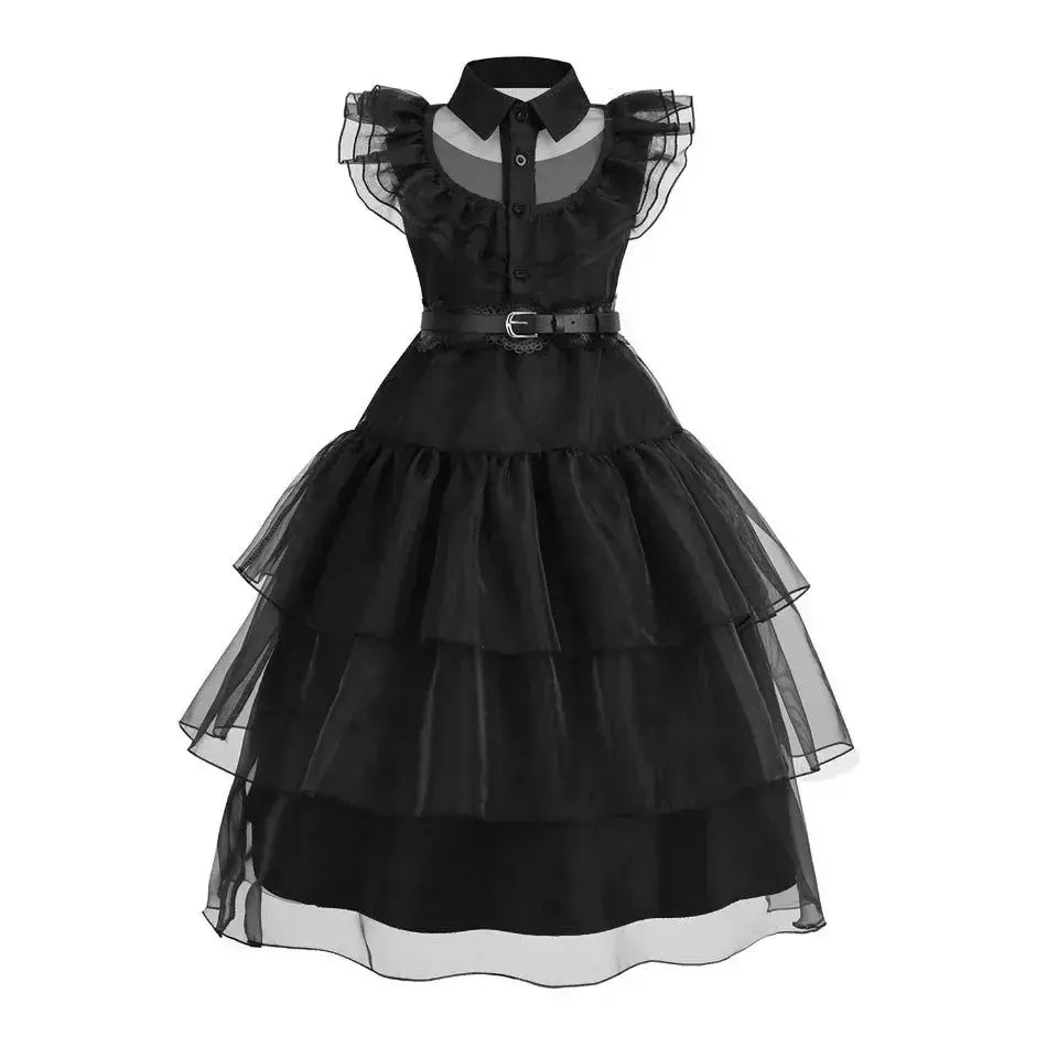 Crianças addams traje do bebê meninas família cosplay traje de halloween crianças família dança vestido preto quarta-feira pageant fantasia