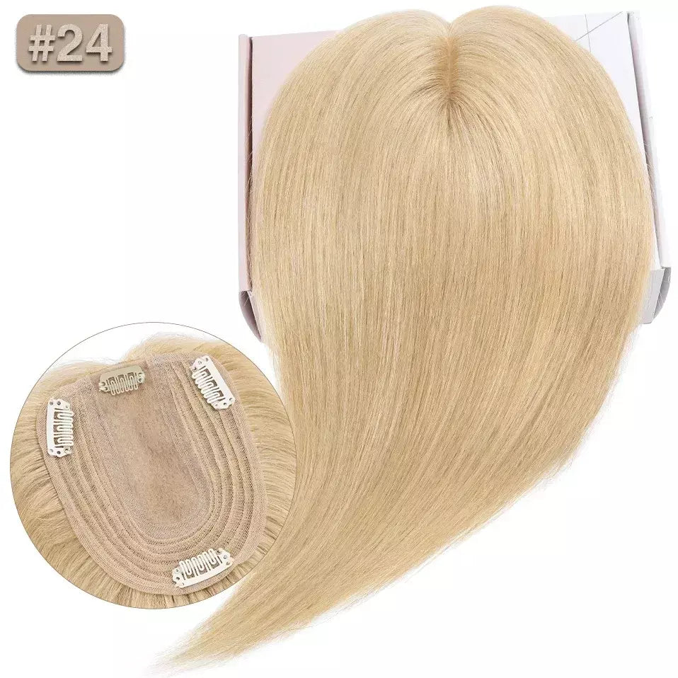 S-noilite 10x12cm toppers de cabelo em linha reta 3.5x9cm base de seda perucas de cabelo clipe em extensões de cabelo marrom cabelo humano para mulher