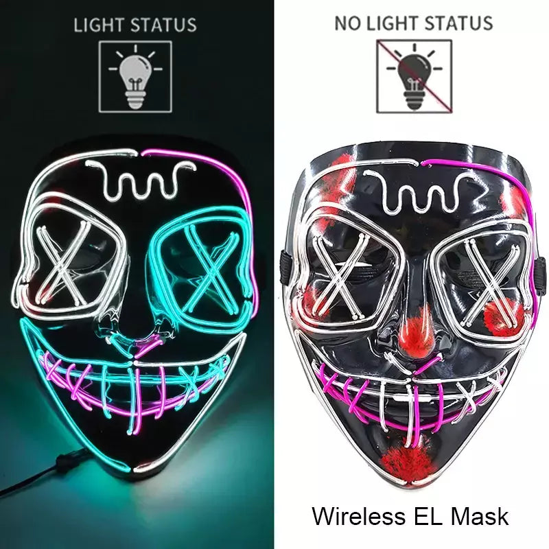 Neon sem fio led máscara de purga brilho no escuro cosplay máscara de terror halloween masquerade festa máscaras brilhantes engraçado vestir-se