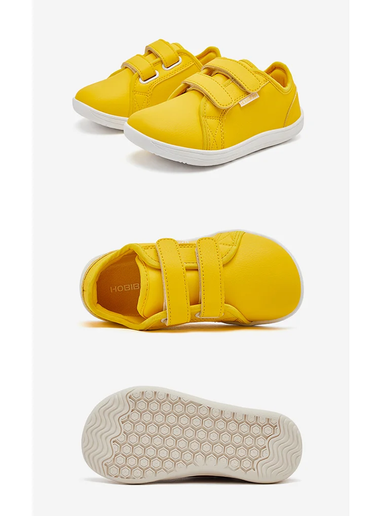 HOBIBEAR-Tênis minimalistas para crianças, leves, gancho de laço, couro artificial, sapatos descalços, pequeno grande e garoto, dedo do pé largo