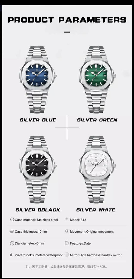 Poedagar quadrado na moda relógio de pulso masculino luminoso à prova dwaterproof água relógio de aço inoxidável para homem data quartzo negócios relógios masculinos reloj
