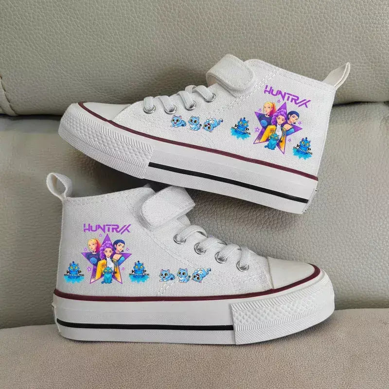 Novas crianças sapatos de lona de alta qualidade meninas sapatos kpop demônio caçadores crianças sapatos de placa branca estudante correndo tênis sapatos brancos