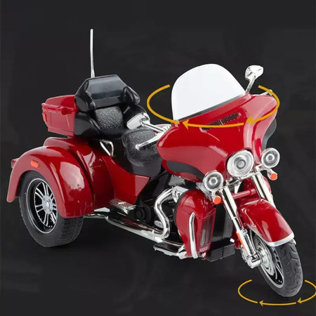 CVO-Tri Glide Alloy Motorcycle Model for Kids, Três Rodas, Cruzeiro, Viagem, Diecast, Lazer na Rua, Luz Sonora, Presente, 1:9