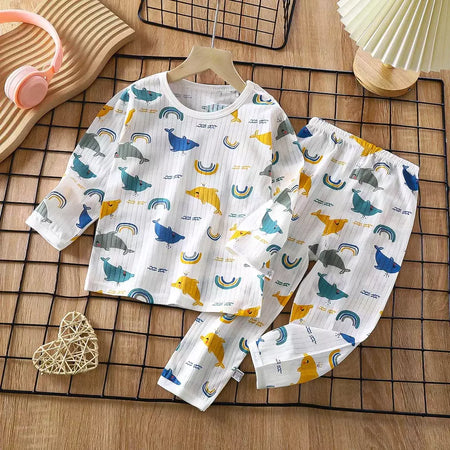 Conjunto de pijamas de manga comprida infantil, Seção fina, Roupa de bebê, Roupa doméstica, Meninos, Meninas, Crianças, Verão, Novo, 2022