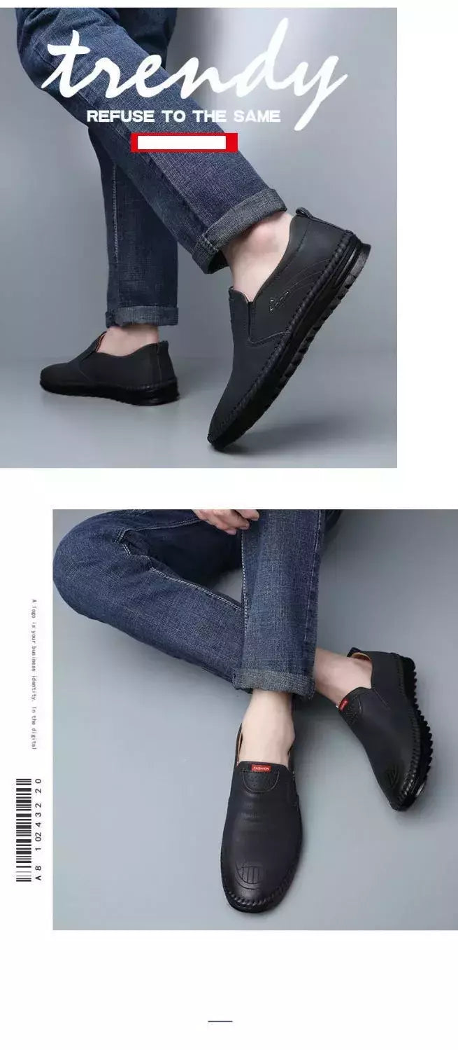Sapato de couro casual masculino, sola macia, respirável, tendão de vaca, trabalho, dirigindo, feijão, vestido de negócios masculino