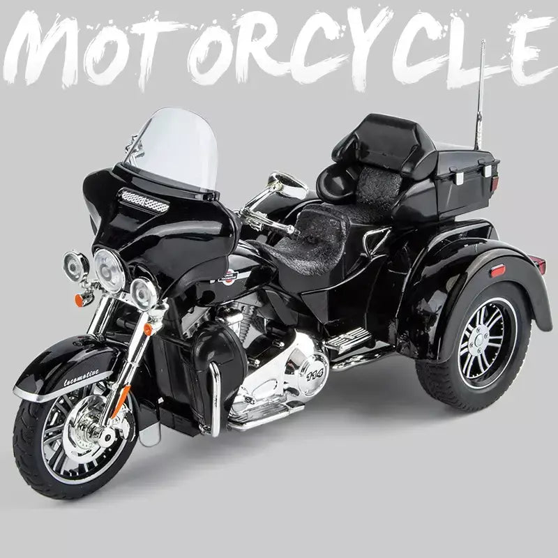 CVO-Tri Glide Alloy Motorcycle Model for Kids, Três Rodas, Cruzeiro, Viagem, Diecast, Lazer na Rua, Luz Sonora, Presente, 1:9