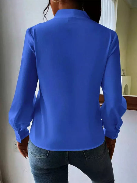 Pulôver de manga comprida com decote V feminino, camisa elegante, estilo britânico, tops urbanos, monocromático, confortável, blusa casual feminina, outono