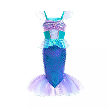 Meninas roxo-azul sereia ariel cosplay vestido de halloween vestido de festa de aniversário meninas praia vestido de férias