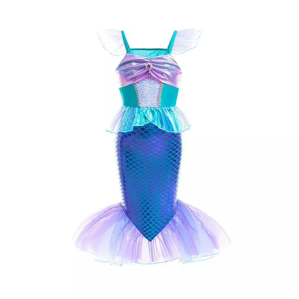 Meninas escala roxa princesa sereia ariel cosplay vestido de halloween vestido de festa de aniversário meninas verão praia vestido de férias