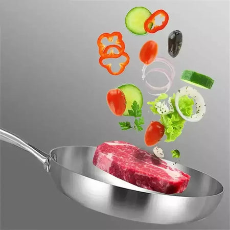 Frigideira antiaderente de aço inoxidável 304, panela de bife frito, sem revestimento, panelas de cozinha para fogão a gás e fogão de indução