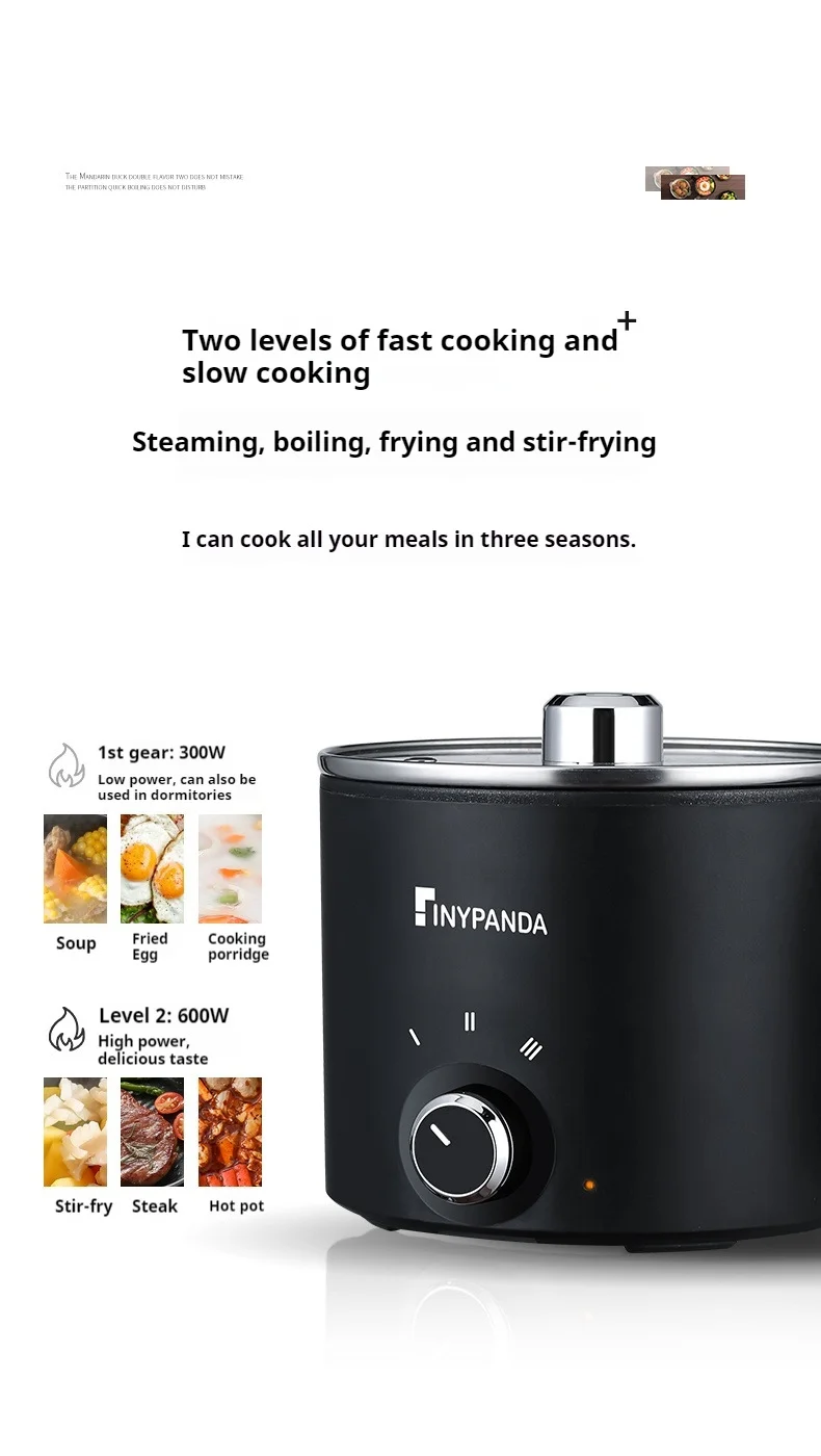 Panela elétrica antiaderente de 1,8l, panela multifuncional, panela de arroz cozido no vapor única/dupla com função de fritura elétrica